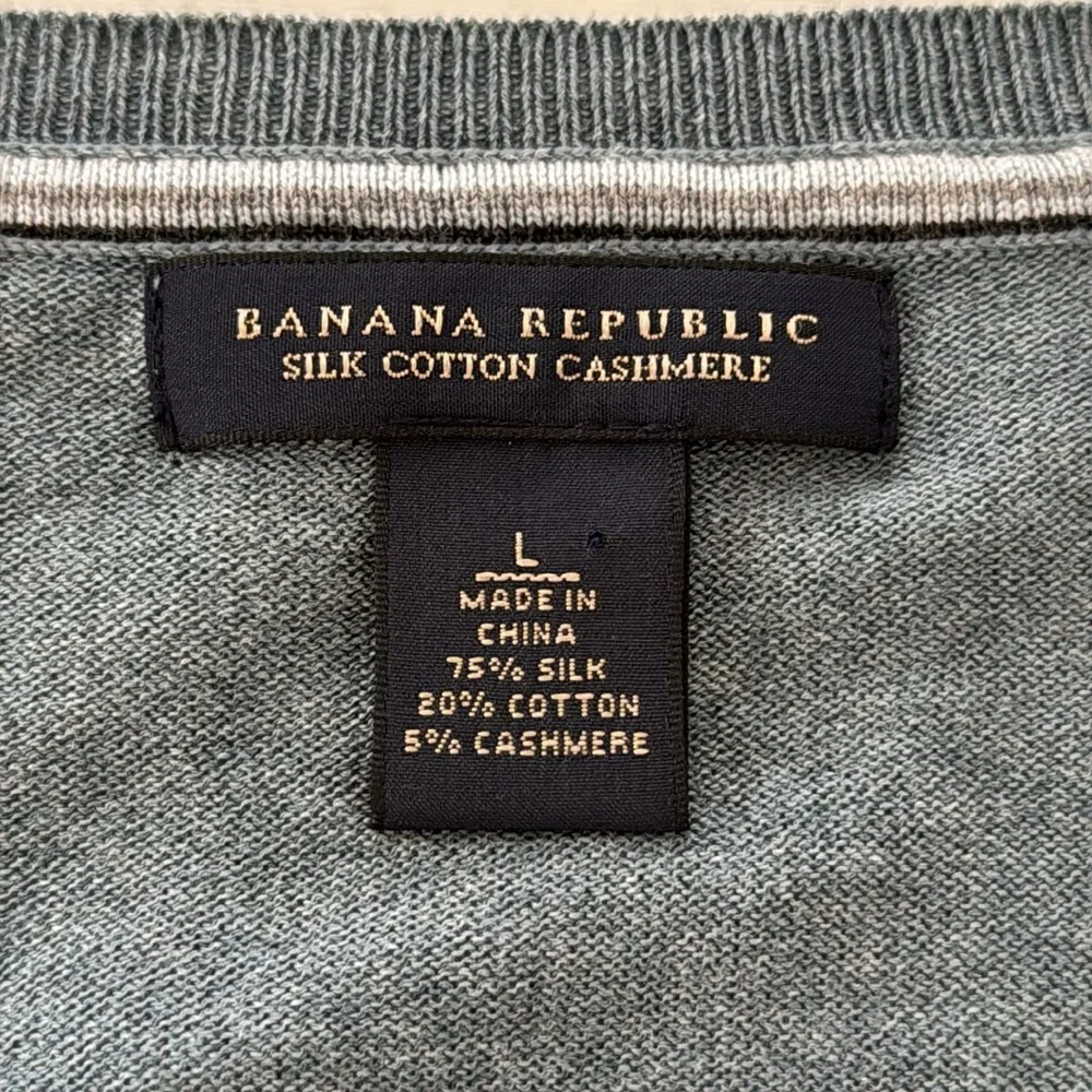 Banana Republic Sweater Mens Large Silk Cashmere V Neck Long Sleeve Gray Knit